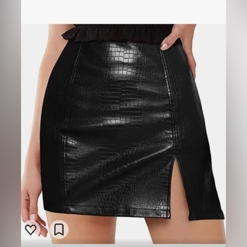 Mangopop BLACK faux leather snakeskin side slit back zip lined skirt New! XXL